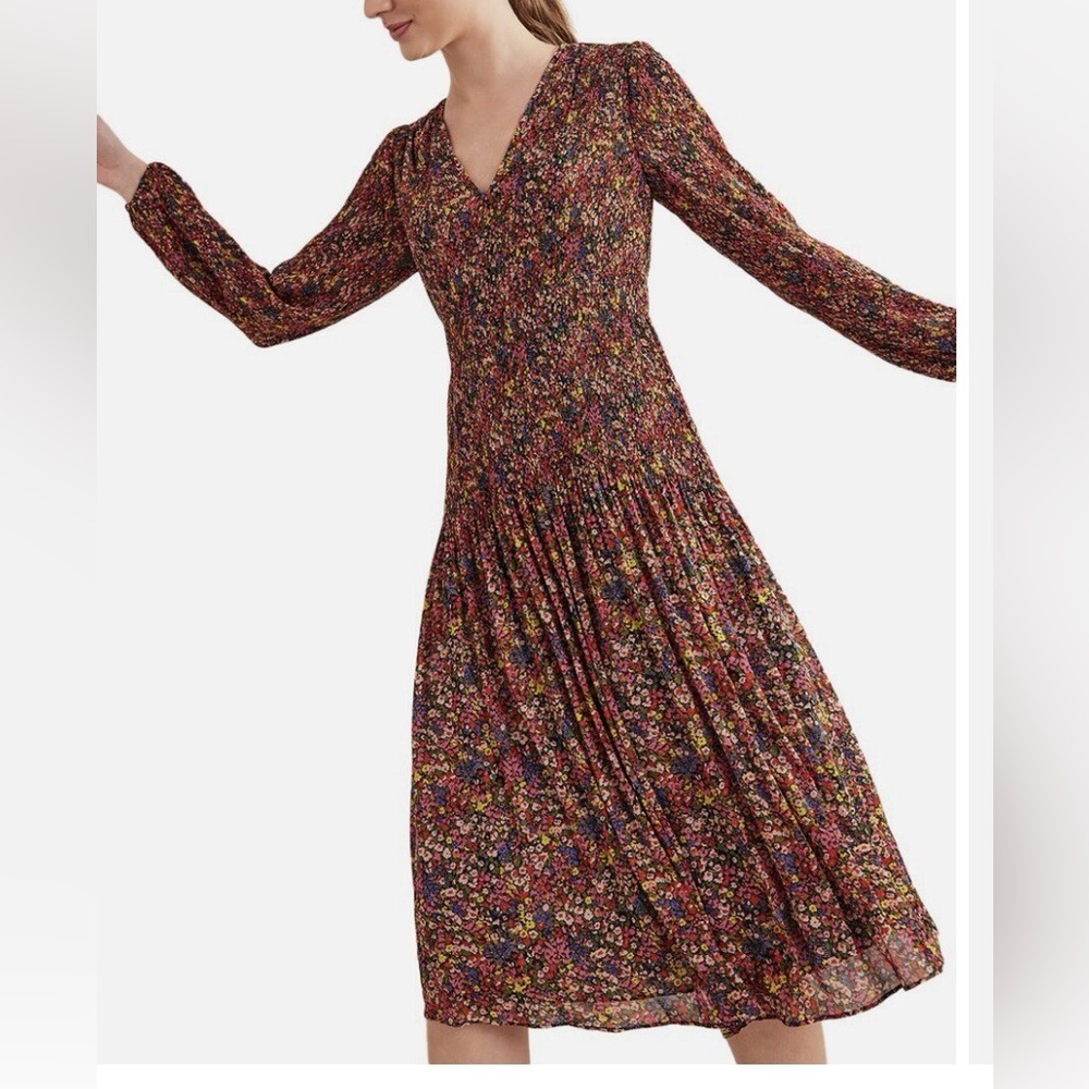 Boden V-Neck Plissé Midi Swirl Kate Middleton  Dress Size 6R